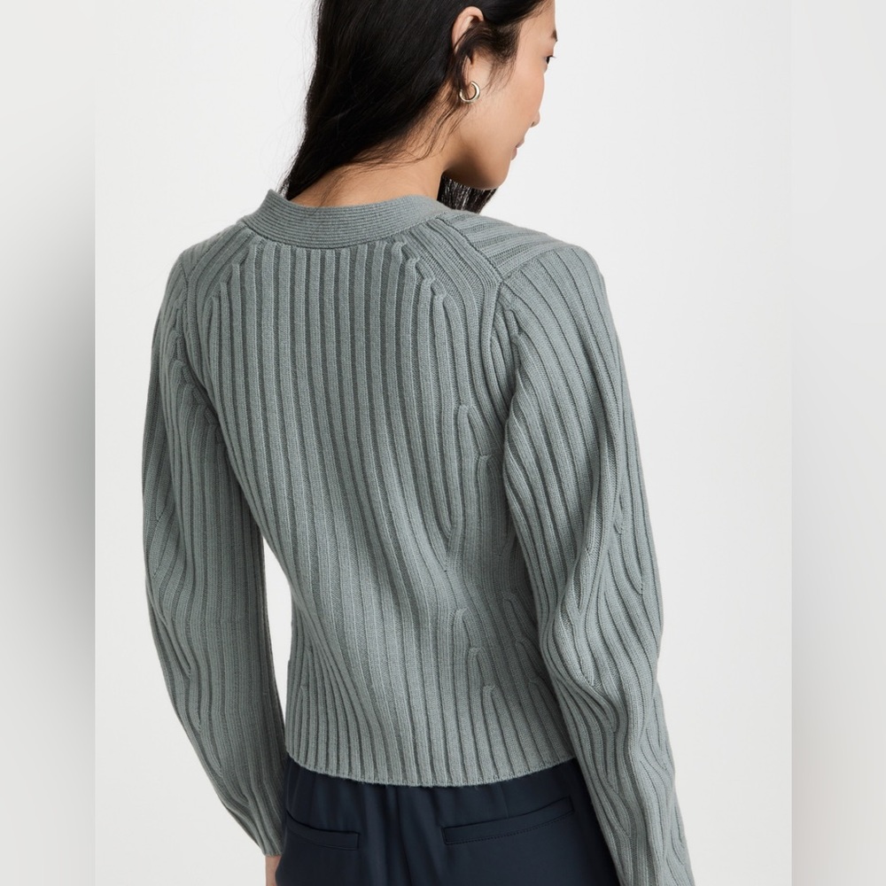 Vince Slate Gray Ribbed V-Neck Button Cardigan - Picture 3 of 9